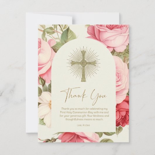 First Communion Thank You Pink Roses (正面)