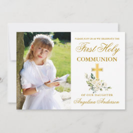 First Communion Water Colorホワイトフローラ写真 招待状