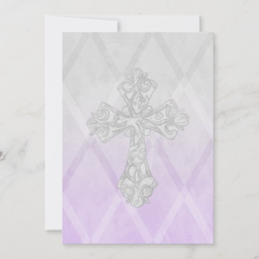 First Communion Water Color Cross Gray and Lavende 招待状 (正面)