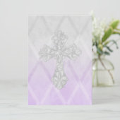 First Communion Water Color Cross Gray and Lavende 招待状 (スタンド正面)