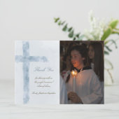  First Communion watercolor blue cross thank you 招待状 (スタンド正面)