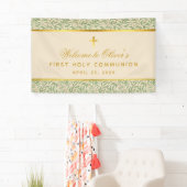 First Communion Welcome Folids金ゴールド離れ緑 横断幕 (インサイチュ)