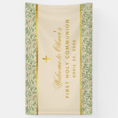 First Communion Welcome Folids金ゴールド離れ緑 横断幕 (縦)
