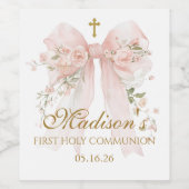 First Communion Wine Label - Elegant Floral Bow ワインラベル (シングルラベル)