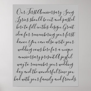 First Dance Song Lyrics Anniversary Gift Newlywed ポスター