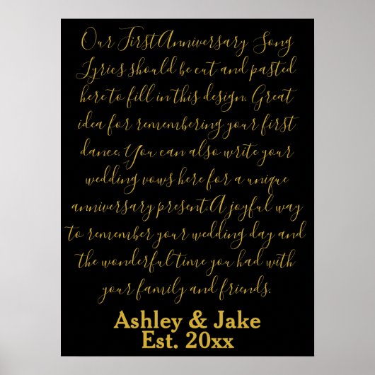 First Dance Song Lyrics Anniversary Gift Newlywed ポスター (正面)