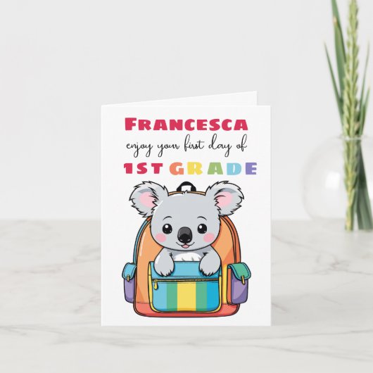 First Day Koala Grade Greeting School Card カード (正面)