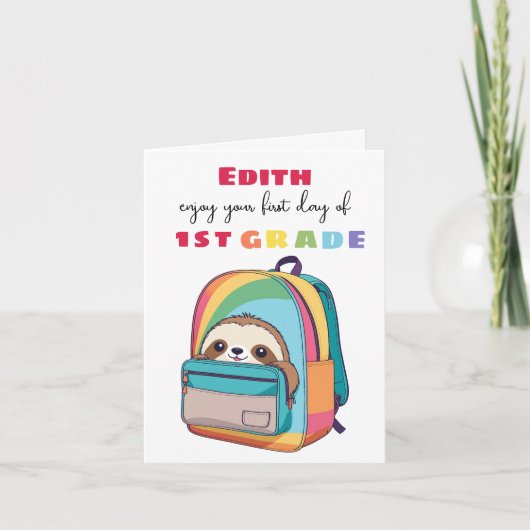 first day new grade Son Daughter cute sloth カード (正面)