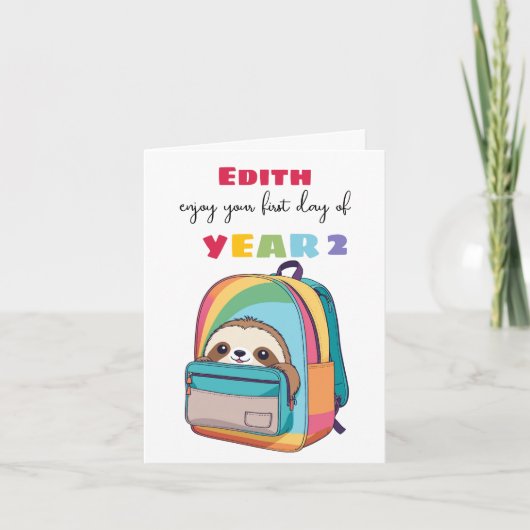 first day new school year Son Daughter cute sloth カード (正面)