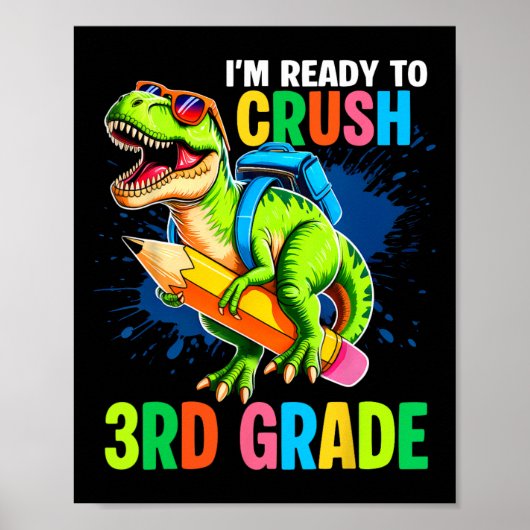 First Day Of 3rd Grade Shirt Boys Dinosaur Ck To S ポスター (正面)