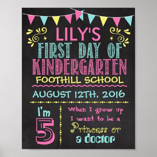 First Day of Kindergarten Chalkboard Poster ポスター (正面)