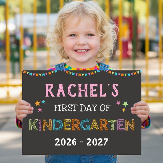 First Day of Kindergarten Chalkboard Rainbow Sign ポスター