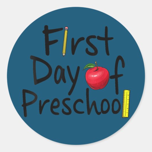 First Day Of Preschool Funny School Teacher ラウンドシール (正面)