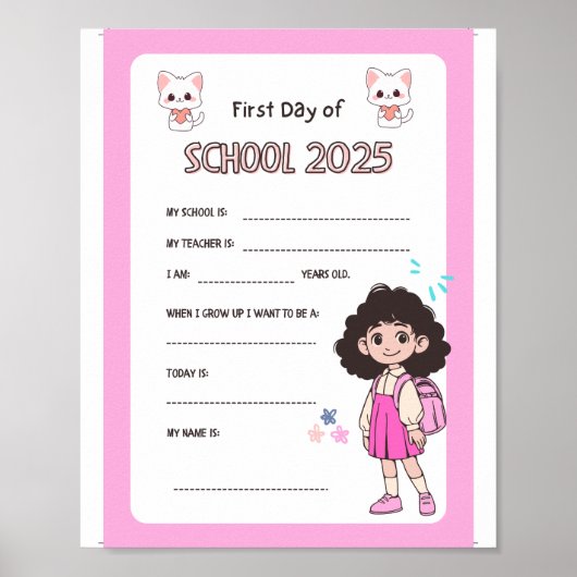 First Day of School Poster - Cute Printable Sign ポスター (正面)