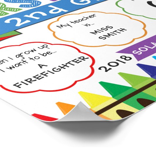 First day of School Sign Back to School Crayons ポスター (角)