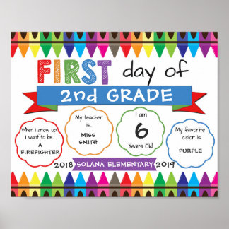 First day of School Sign Back to School Crayons ポスター