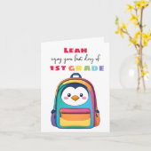 First Day Penguin Backpack School Son Daughter カード (黄色い花)