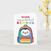 First Day Penguin Backpack School Son Daughter カード (黄色い花)