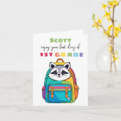 First Day Raccoon Grade School Son Daughter カード (黄色い花)