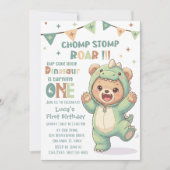 First Dino Birthday Party Cute Teddy Bear Dinosaur 招待状 (正面)