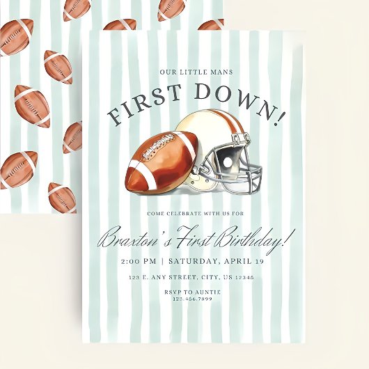 First Down Birthday Evite, Editable Football Invit 招待状