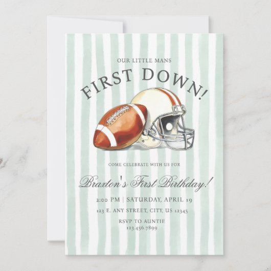 First Down Birthday Evite, Editable Football Invit 招待状 (正面)
