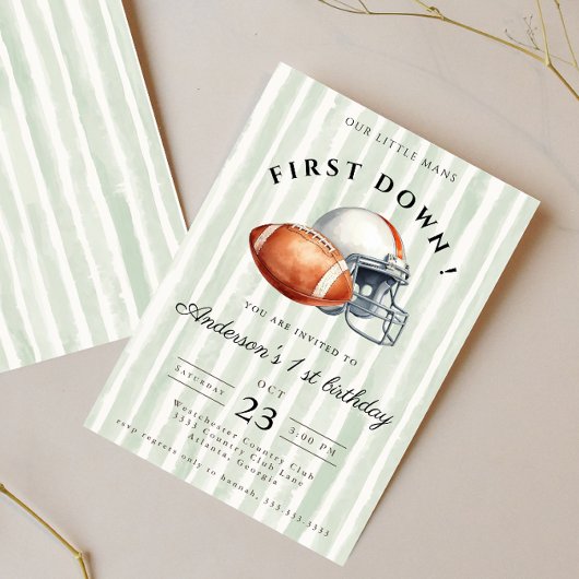 First Down Editable Football 1st Birthday  招待状