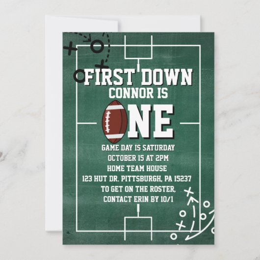 First Down Football 1st birthday 招待状 (正面)