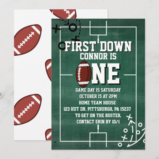 First Down Football 1st birthday 招待状 (正面/裏面)