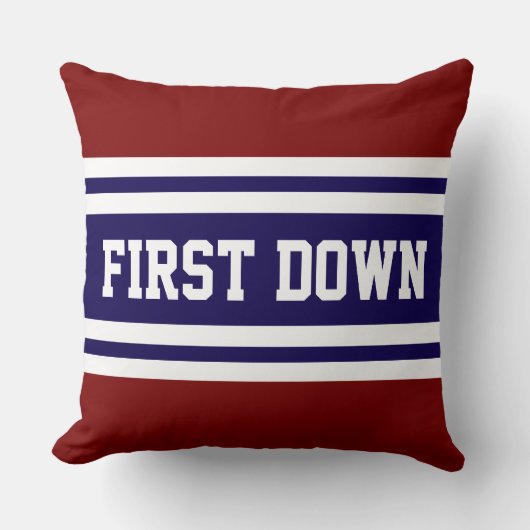 FIRST DOWN Navy Deep Red White Racing Stripes クッション (正面)