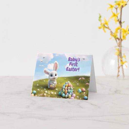 First Easter for Baby Cute Easter Bunny  カード (黄色い花)