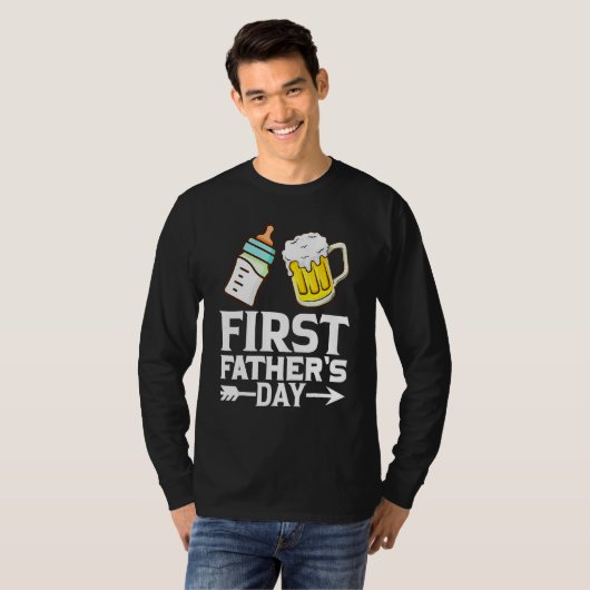 First Father s Day  Beer Baby Bottle Dad Daddy Men Tシャツ (正面フル)