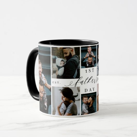 First Father's Day Personalized 8 Photo Collage マグカップ (正面左)