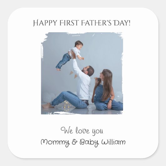First Father's Day with Photo & Message - スクエアシール (正面)