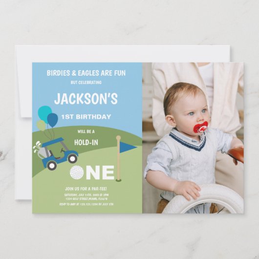 First Golf Birthday Invitations with photo 招待状 (正面)