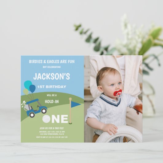 First Golf Birthday Invitations with photo 招待状 (スタンド正面)