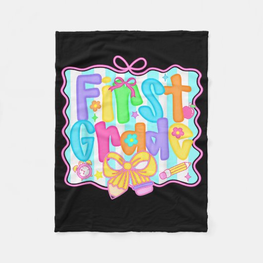 First Grade Back To School 1st Grade Coquette Teac フリースブランケット (正面)