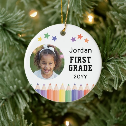 First Grade Colorful Photo Kids Keepsake セラミックオーナメント (ツリー)