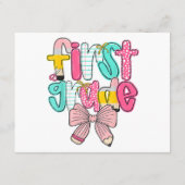 First Grade Coquette Bow Back To School First Day  エンクロージャーカード (裏面)