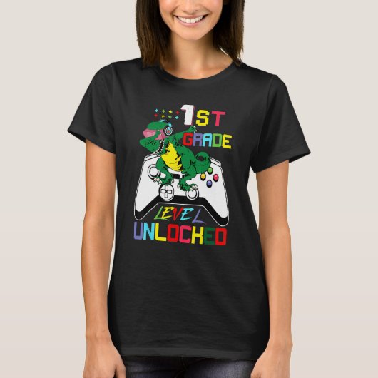 First Grade Dinosaur Dabbing Video Game Back To Sc Tシャツ (正面)