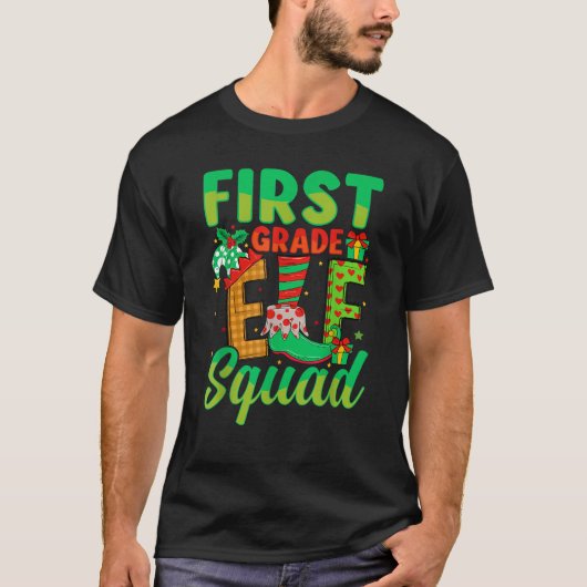 First Grade Elf Squad Xmas 1st Grade Teacher Chris Tシャツ (正面)