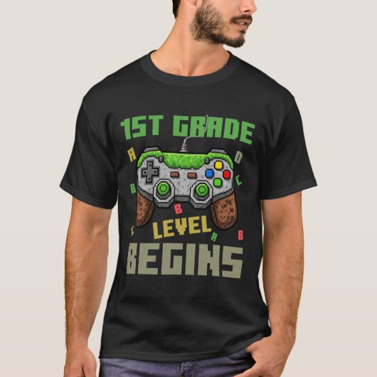 First Grade Level Begins Gamer Boys Kids Ck To Sch Tシャツ (正面)