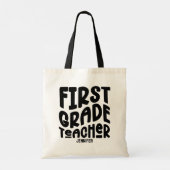 First Grade Teacher Black Typography Design トートバッグ (裏面)