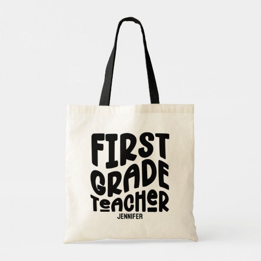 First Grade Teacher Black Typography Design トートバッグ (裏面)