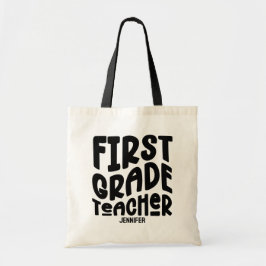 First Grade Teacher Black Typography Design トートバッグ