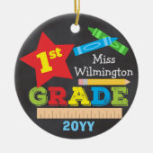 First Grade Teacher Keepsake Chalkboard Colorful セラミックオーナメント (正面)