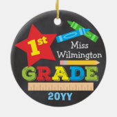 First Grade Teacher Keepsake Chalkboard Colorful セラミックオーナメント (裏面)
