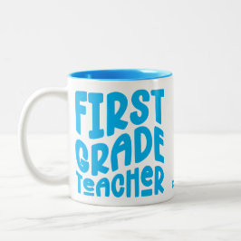 First Grade Teacher Light Blue Text  ツートーンマグカップ