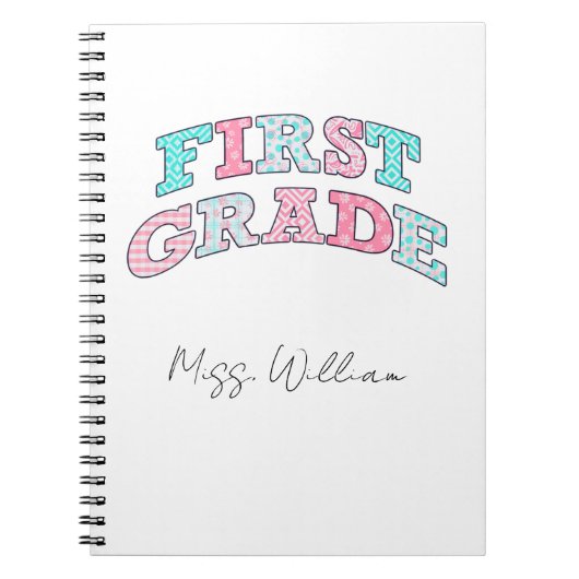 First Grade Teacher Personalized Spiral ノートブック (正面)