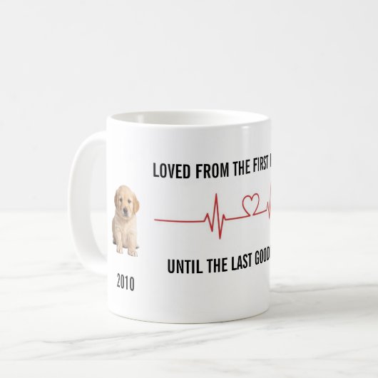 First Hello Last Goodbye Pet Timeline Mug コーヒーマグカップ (正面左)
